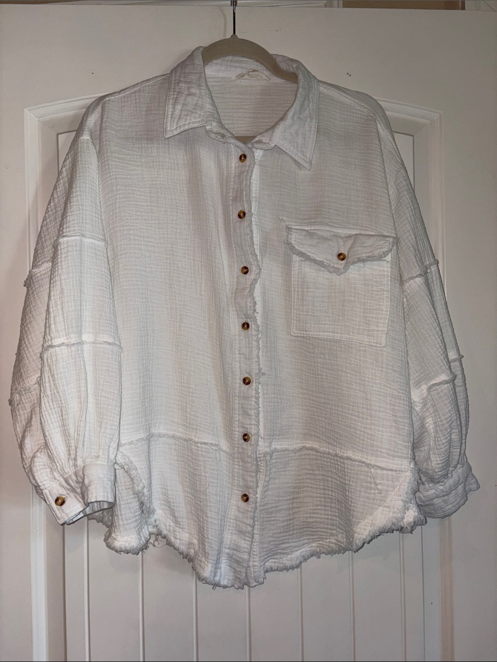 easel White Textured Button-Down Shirt with Chest Pocket